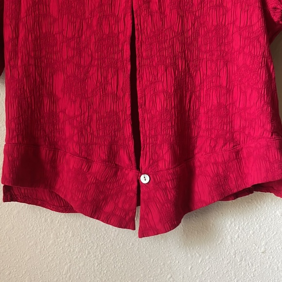 Vintage K Studio red cropped short sleeve button blouse with open back - Picture 5 of 6